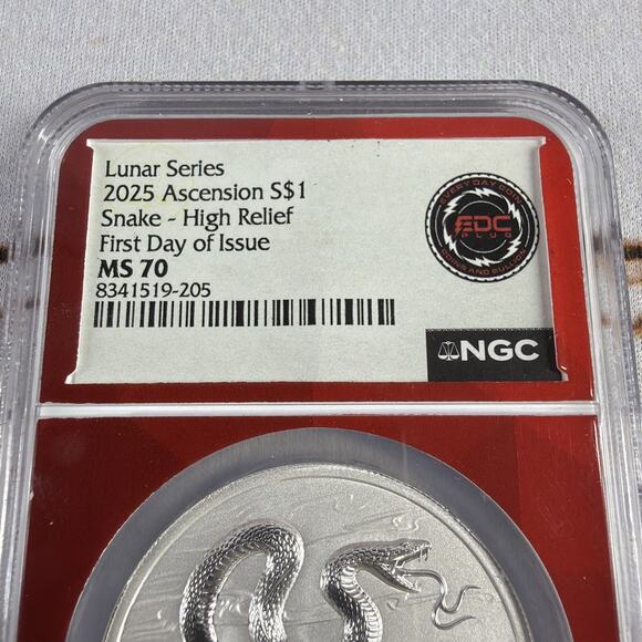 2025 Ascension $1 Silver Lunar Snake NGC MS70 High Relief FDOI Coin EDC Plug - Picture 2 of 8